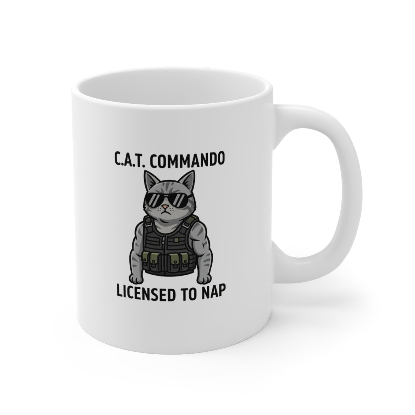Soldier Cat Ceramic Coffee Mug – "C.A.T. Commands" - 11oz & 15oz