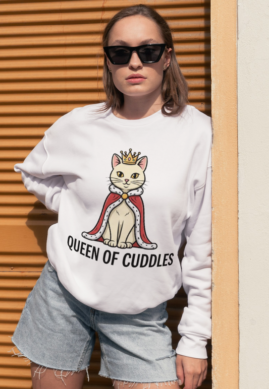 Cat Sweatshirt — "Queen of Cuddles" Cute Cat Crown Pullover