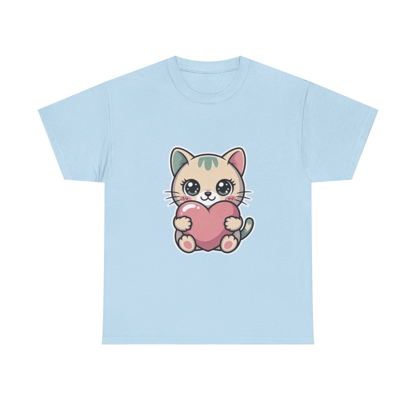 Cute Cat Holding Heart T-Shirt — Kawaii Kitten Love Tee