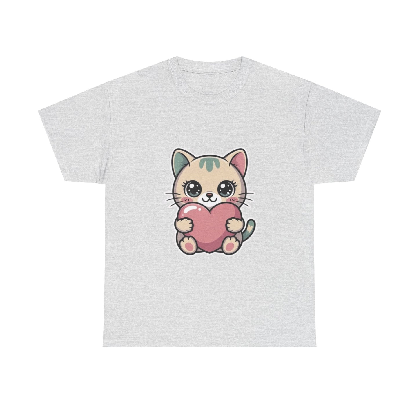 Cute Cat Holding Heart T-Shirt — Kawaii Kitten Love Tee