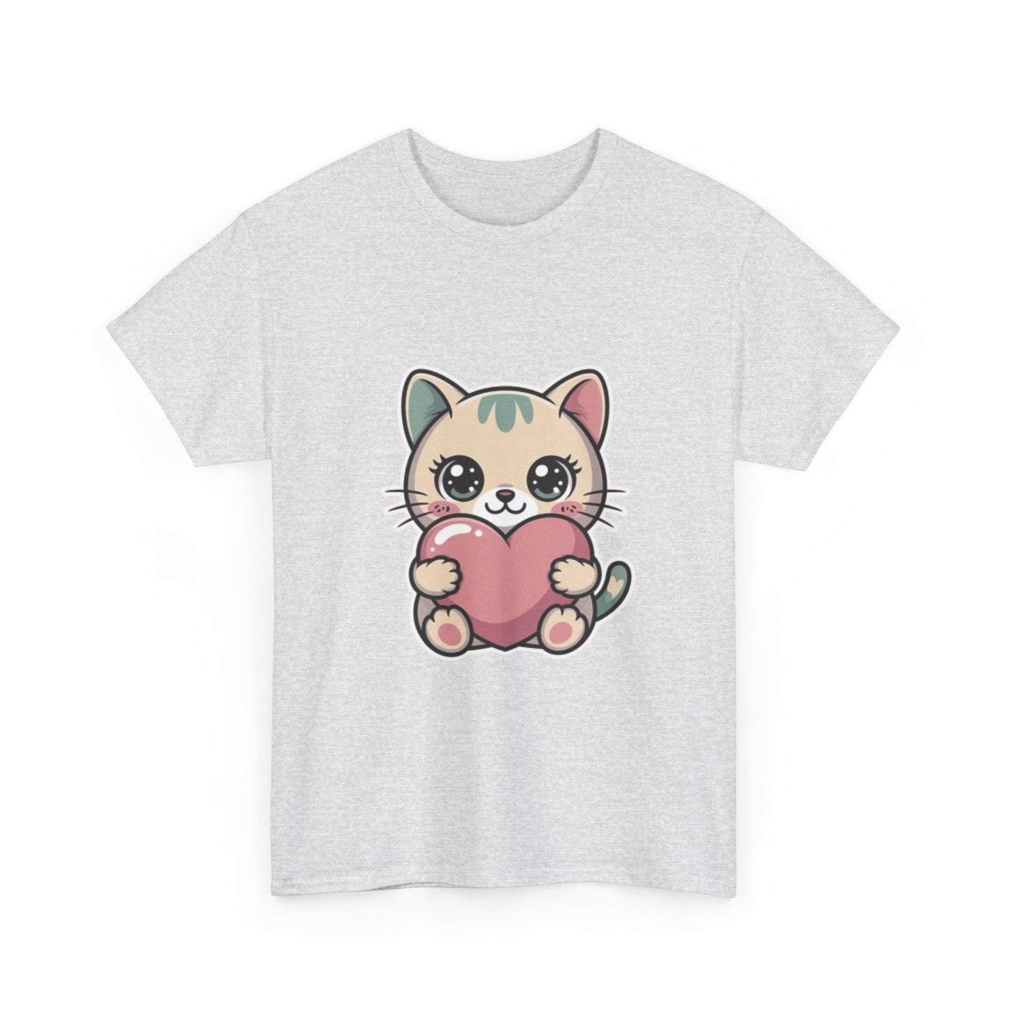 Cute Cat Holding Heart T-Shirt — Kawaii Kitten Love Tee