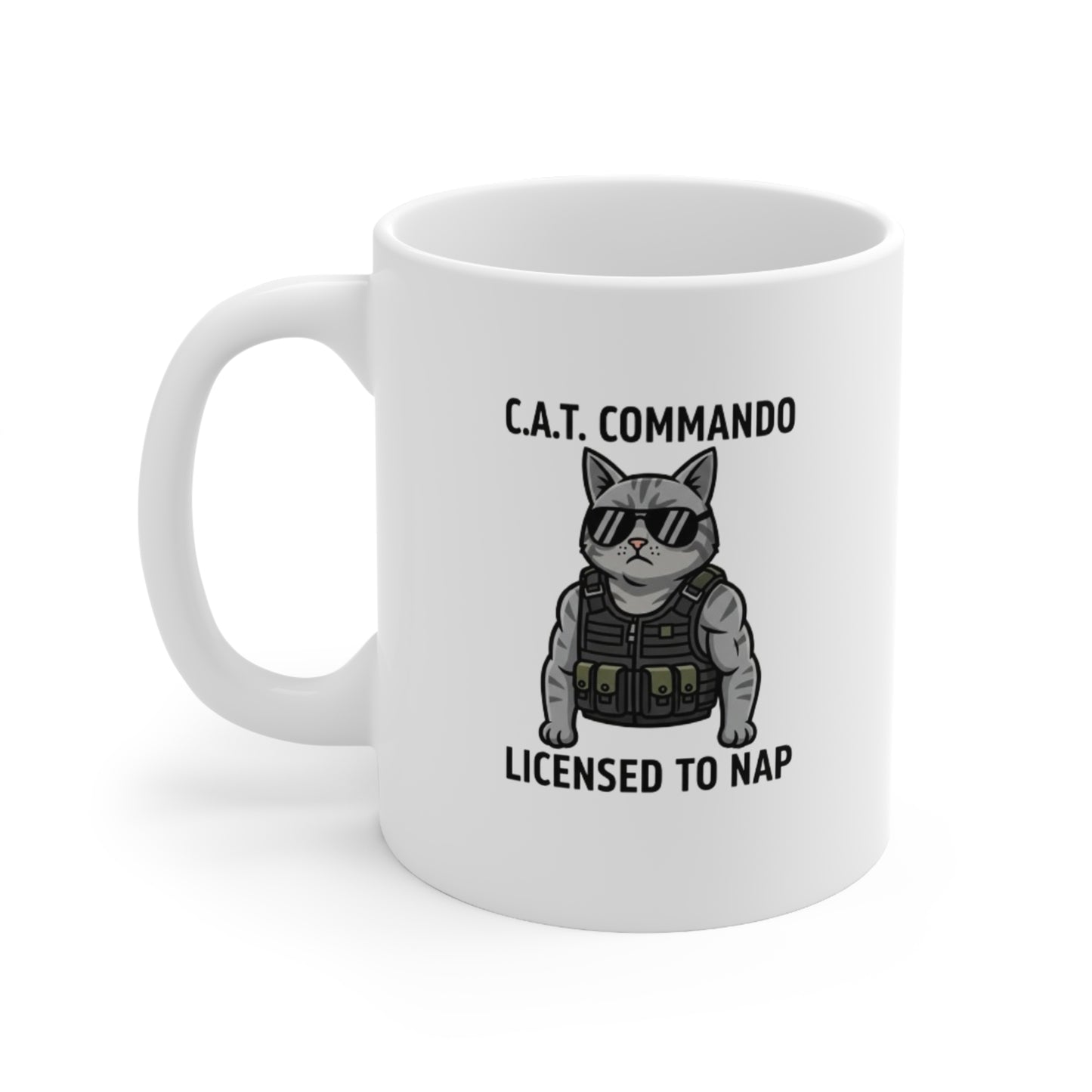 Soldier Cat Ceramic Coffee Mug – "C.A.T. Commands" - 11oz & 15oz