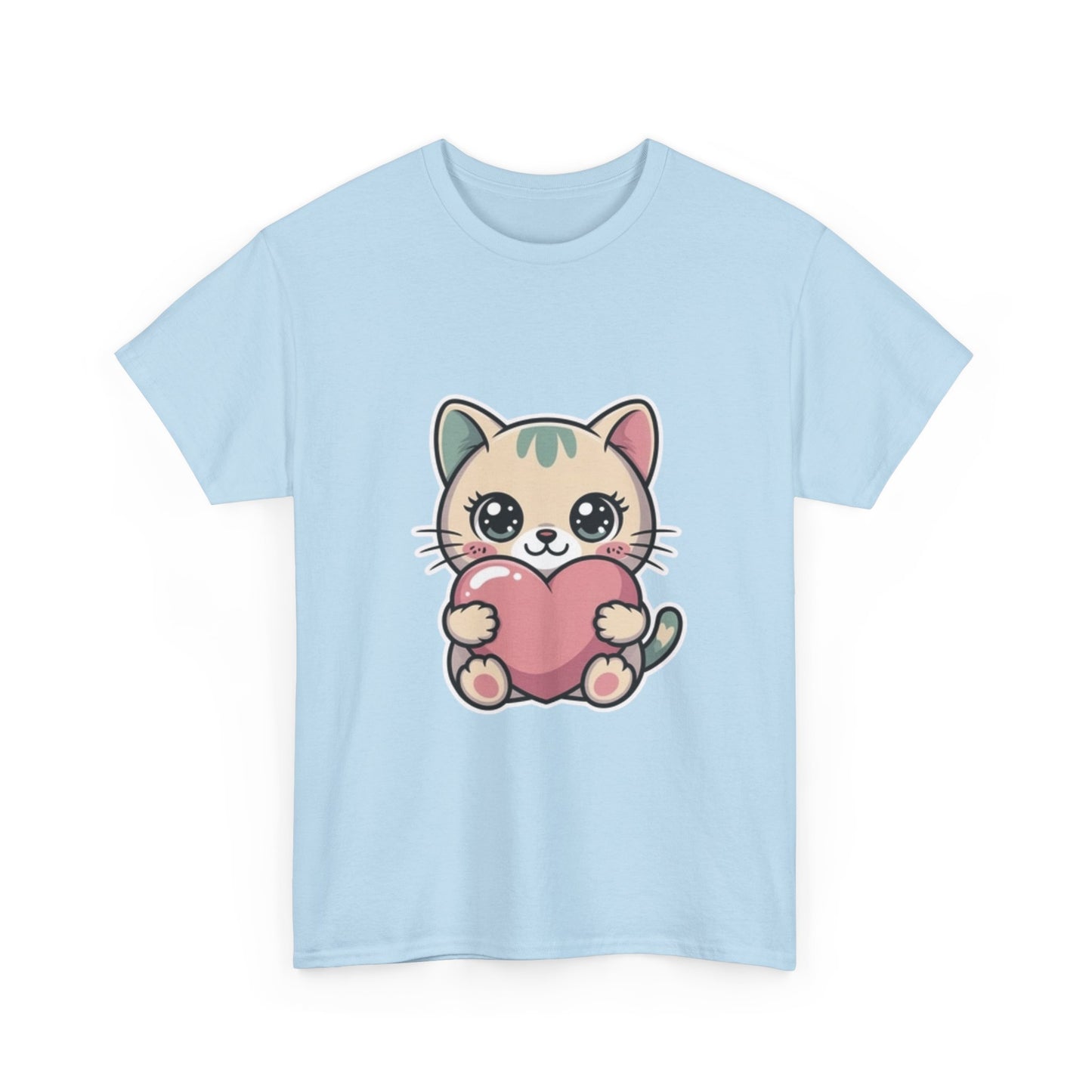 Cute Cat Holding Heart T-Shirt — Kawaii Kitten Love Tee