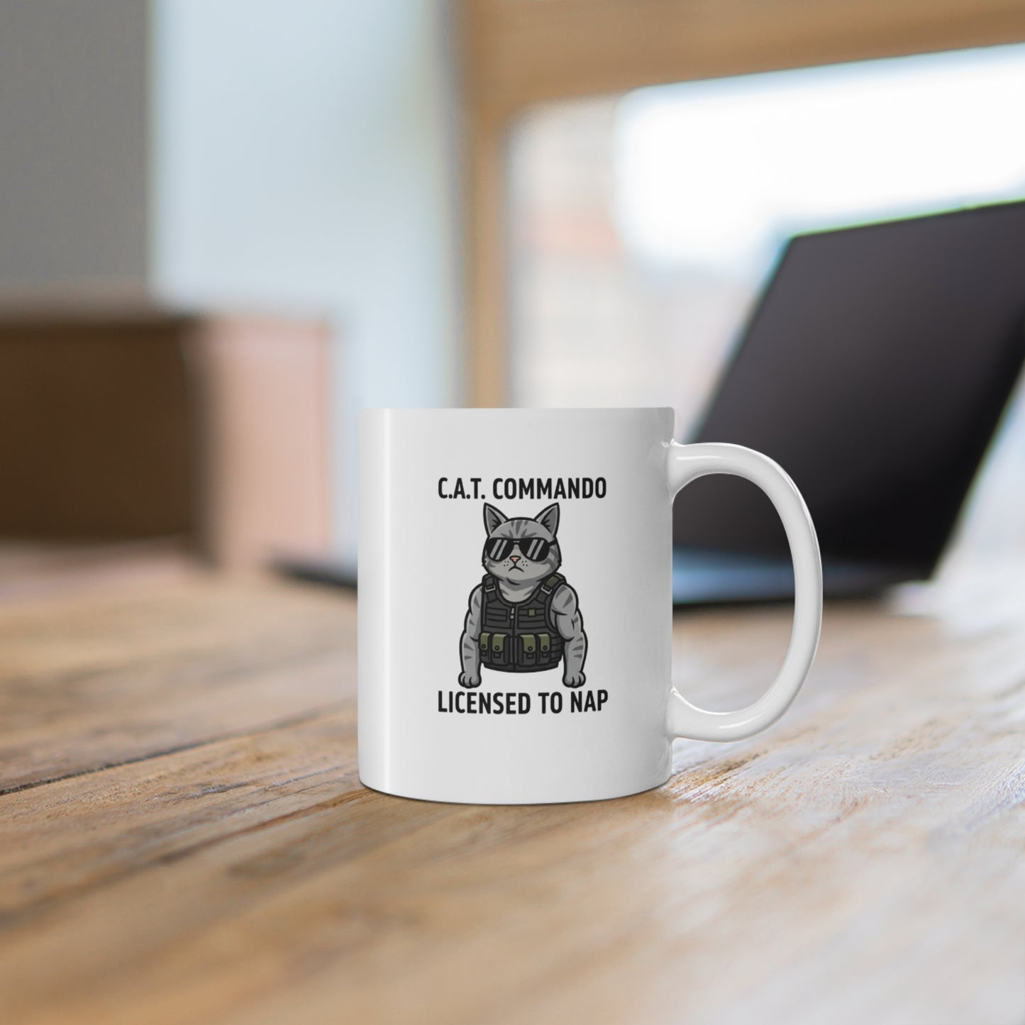 Soldier Cat Ceramic Coffee Mug – "C.A.T. Commands" - 11oz & 15oz
